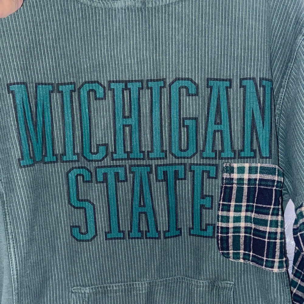 PressBox Michigan State Green Plaid Patchwork Hoodie Adult Size Small 🔥 YB8 - Picture 2 of 4